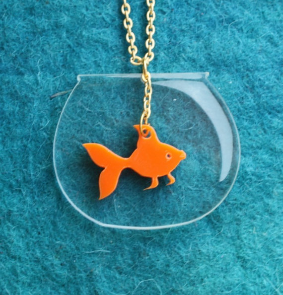Goldfish Necklace,PlexiglassJewelry,Lasercut Acrylic,Gifts Under 25 on