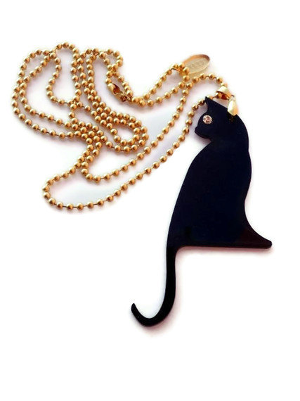 Black Cat Necklace,Plexiglass Jewelry,Gifts Under 25