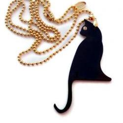 Black Cat Necklace,Plexiglass Jewelry,Gifts Under 25